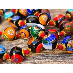 Vintage 1940's West Germany Millefiori Art Glass Bead Necklace & Bracelet Set